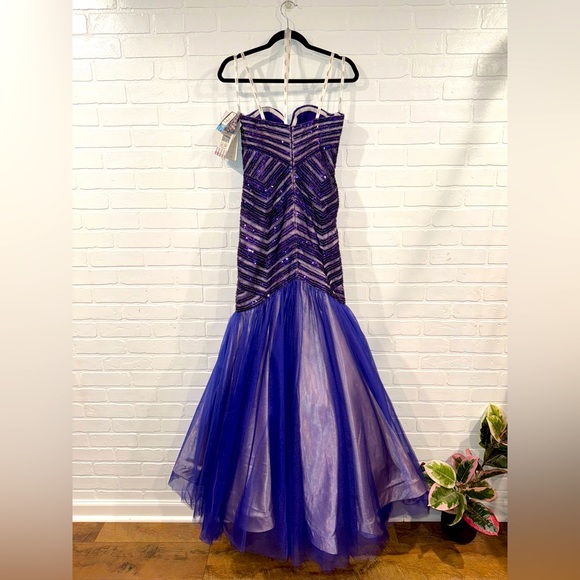 NEW Le Gala by Mon Cheri Beaded Mermaid Strapless Dress Special Occasion Gown - Picture 4 of 15